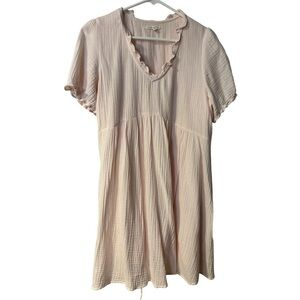 Copper Key Soft Pink Cottagecore Boho Tiered Flowy Mini Dress 💯% Cotton Large